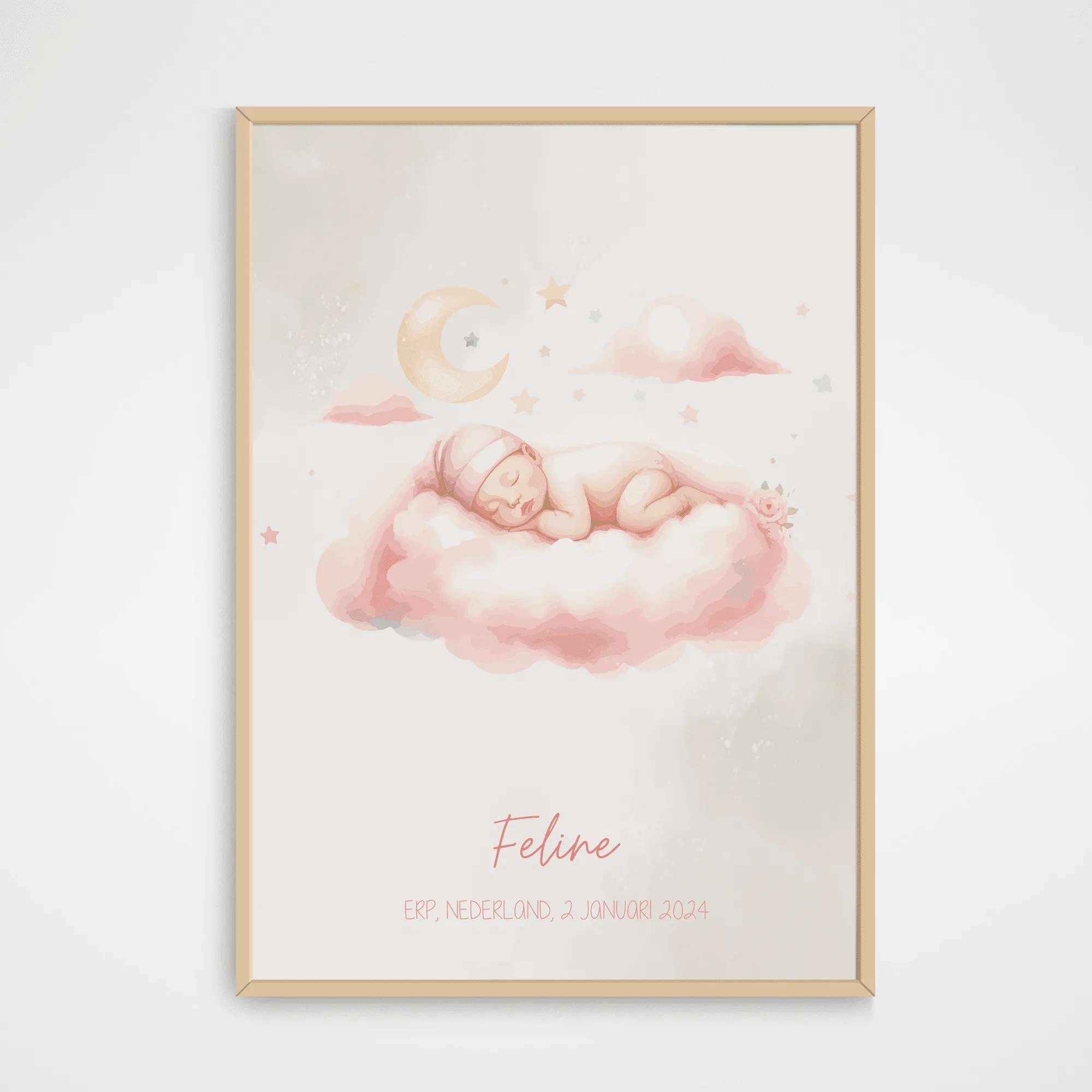 Geboorte poster meisje baby. Kraamcadeau met naam
