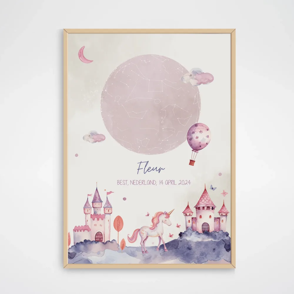 Kinderkamer poster meisje. Babykamer poster roze