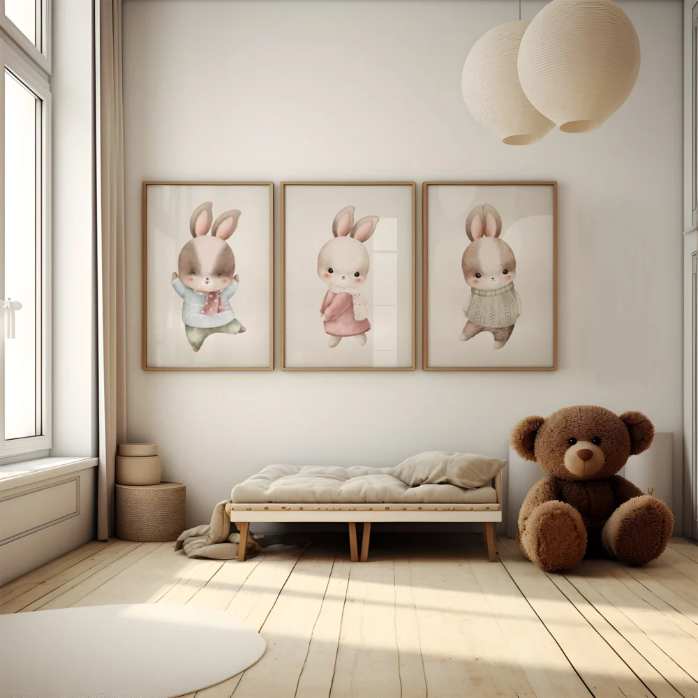 Nijntje poster set van 3 voor babykamer en kinderkamer in zachte neutrale tinten