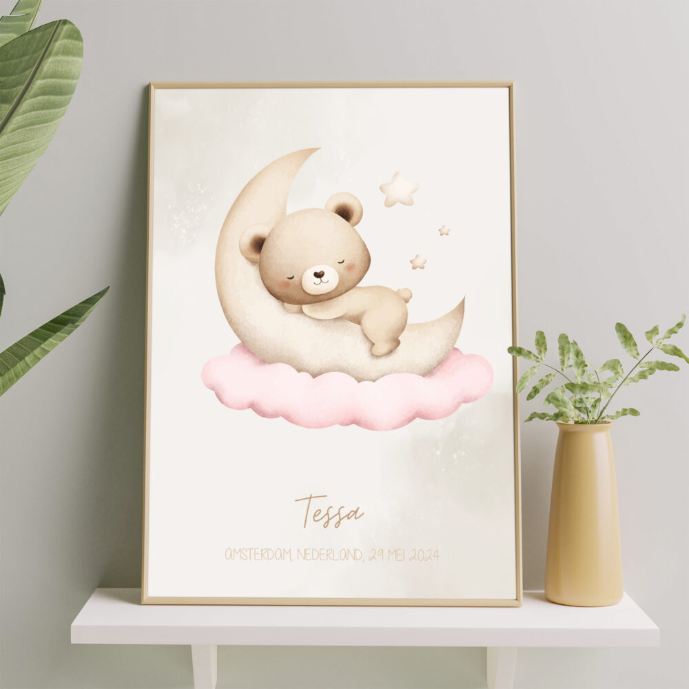 babykamer poster meisje met beertje